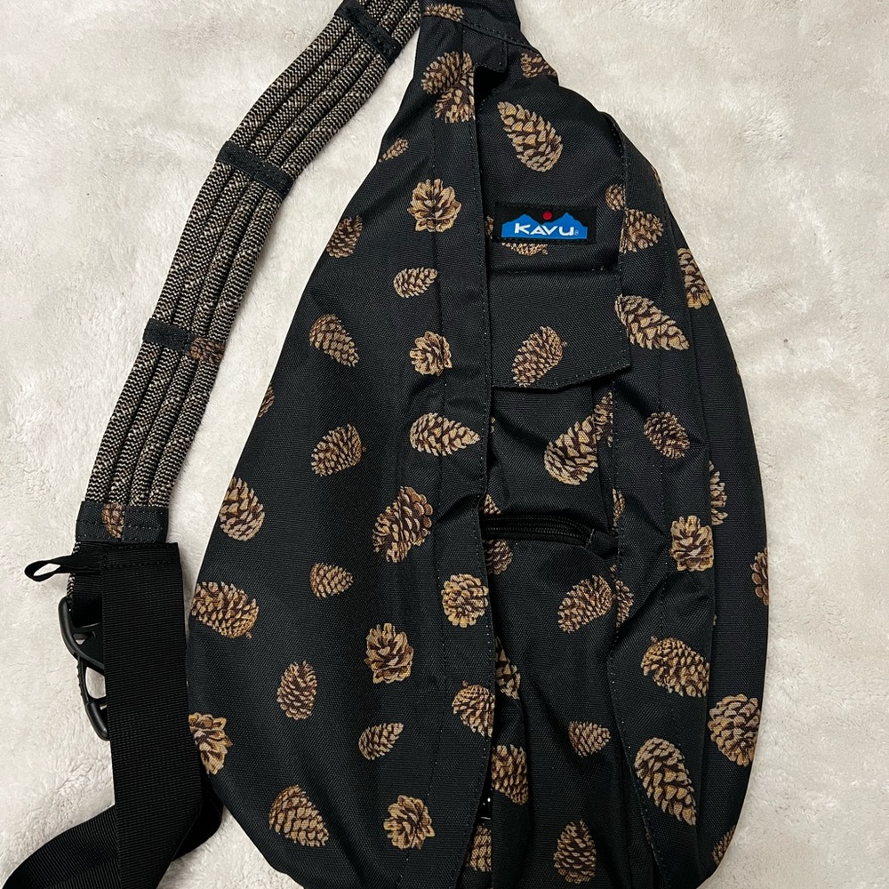 Kavu Black Crossbody Bag with Pinecone Pattern